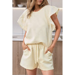 Ruffle Sleeve Top & Drawstring Shorts - Clothing