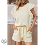 Ruffle Sleeve Top & Drawstring Shorts - Clothing