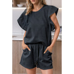 Ruffle Sleeve Top & Drawstring Shorts - Clothing