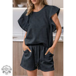 Ruffle Sleeve Top & Drawstring Shorts - Clothing