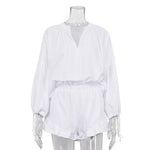 Ruffle Top & Shorts Set - S / White - Clothing