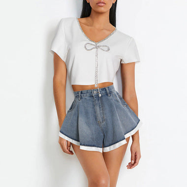 "Ruffled Denim Shorts – Summer Chic" - QH Clothing