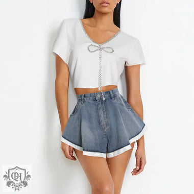 "Ruffled Denim Shorts – Summer Chic" - QH Clothing