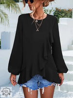 Spring Summer Solid Color Ruffles Lantern Sleeve Irregular Asymmetric Top - Quality Home Clothing| Beauty