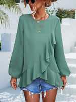 Spring Summer Solid Color Ruffles Lantern Sleeve Irregular Asymmetric Top - Quality Home Clothing| Beauty