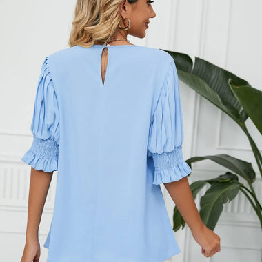 Solid Color round Neck Ruffled Princess Sleeves Loose Chiffon Blouses  Women - Quality Home Clothing| Beauty