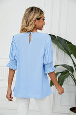 Solid Color round Neck Ruffled Princess Sleeves Loose Chiffon Blouses  Women - Quality Home Clothing| Beauty