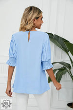 Solid Color round Neck Ruffled Princess Sleeves Loose Chiffon Blouses  Women - Quality Home Clothing| Beauty