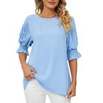 Solid Color round Neck Ruffled Princess Sleeves Loose Chiffon Blouses  Women - Quality Home Clothing| Beauty