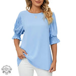 Solid Color round Neck Ruffled Princess Sleeves Loose Chiffon Blouses  Women - Quality Home Clothing| Beauty