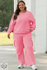 Sachet Pink Solid Color Patchwork Pullover Top and Cargo Pants Set - Two Piece Sets/Pant Sets