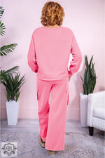 Sachet Pink Solid Color Patchwork Pullover Top and Cargo Pants Set - Two Piece Sets/Pant Sets