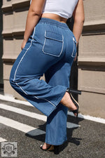 Sail Blue Washed Denim Chambray Loose Plus Size Pants - Plus Size/Plus Size Bottoms