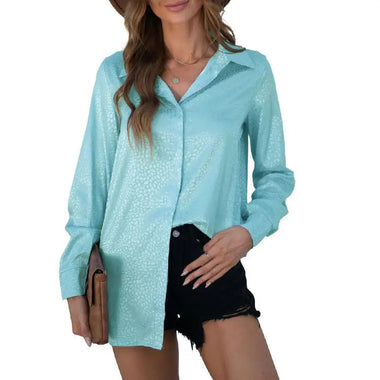 Women Shirt Autumn Comfort Satin Gravel Pattern Long Sleeve Loose Women  Top - Quality Home Clothing| Beauty