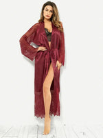 Hollow Out Cutout out satin lace Long Sleeve Nightgown Bathrobe - Quality Home Clothing| Beauty