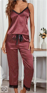 Summer Sexy Pajamas Set Sling Lace Satin Artificial Silk Trousers Home Wear - Quality Home Clothing| Beauty