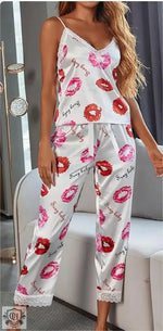 Summer Sexy Pajamas Set Sling Lace Satin Artificial Silk Trousers Home Wear - Quality Home Clothing| Beauty