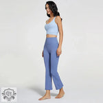 Women High Waist Wide Leg Nude Feel Yoga Pants No Embarrassment Line Hip Lifting Sport Fitness Pants Rhythmic Bell-Bottom Pants - Quality Home Clothing| Beauty