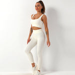 Seamless Yoga Bra & Trousers Set - S / Beige Strap Bra Trousers - Clothing