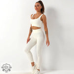 Seamless Yoga Bra & Trousers Set - S / Beige Strap Bra Trousers - Clothing