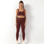 Seamless Yoga Bra & Trousers Set - S / Brown Strap Bra Trousers - Clothing