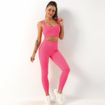 Seamless Yoga Bra & Trousers Set - S / Coral Red Strap Bra Trousers - Clothing