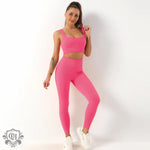 Seamless Yoga Bra & Trousers Set - S / Coral Red Strap Bra Trousers - Clothing