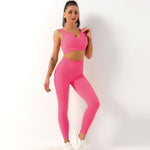 Seamless Yoga Bra & Trousers Set - S / Coral Red U-Shaped Bra Trousers - Clothing