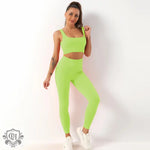 Seamless Yoga Bra & Trousers Set - S / Grass Green Strap Bra Trousers - Clothing