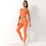 Seamless Yoga Bra & Trousers Set - S / Light Orange Strap Bra Trousers - Clothing