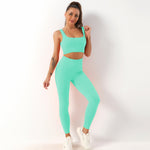 Seamless Yoga Bra & Trousers Set - S / Mint Green Strap Bra Trousers - Clothing