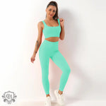 Seamless Yoga Bra & Trousers Set - S / Mint Green Strap Bra Trousers - Clothing