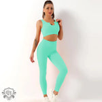 Seamless Yoga Bra & Trousers Set - S / Mint Green U-Shaped Bra Trousers - Clothing