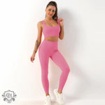 Seamless Yoga Bra & Trousers Set - S / Pink Strap Bra Trousers - Clothing