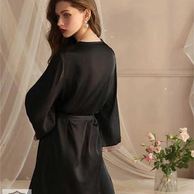 Seduction Sexy Pajamas Women  Ice Silk Robe Sexy Bathrobe Long Sleeve Silk Lace Pajamas Homewear - Quality Home Clothing| Beauty