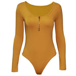 Solid Color Long Sleeve Open Crotch Tight Bodysuit  Sexy Zipper Bottoming Women Bodysuit Plus Size - Quality Home Clothing| Beauty