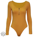 Solid Color Long Sleeve Open Crotch Tight Bodysuit  Sexy Zipper Bottoming Women Bodysuit Plus Size - Quality Home Clothing| Beauty