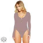 Solid Color Long Sleeve Open Crotch Tight Bodysuit  Sexy Zipper Bottoming Women Bodysuit Plus Size - Quality Home Clothing| Beauty