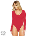 Solid Color Long Sleeve Open Crotch Tight Bodysuit  Sexy Zipper Bottoming Women Bodysuit Plus Size - Quality Home Clothing| Beauty