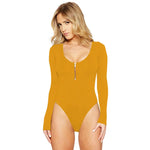 Solid Color Long Sleeve Open Crotch Tight Bodysuit  Sexy Zipper Bottoming Women Bodysuit Plus Size - Quality Home Clothing| Beauty