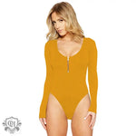 Solid Color Long Sleeve Open Crotch Tight Bodysuit  Sexy Zipper Bottoming Women Bodysuit Plus Size - Quality Home Clothing| Beauty