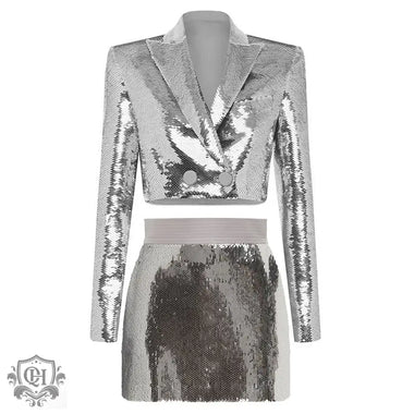 Sequin Jacket & Skirt Set - Clothing