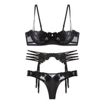 Sexy Rose Embroidered Bra Set - S / Black - Clothing