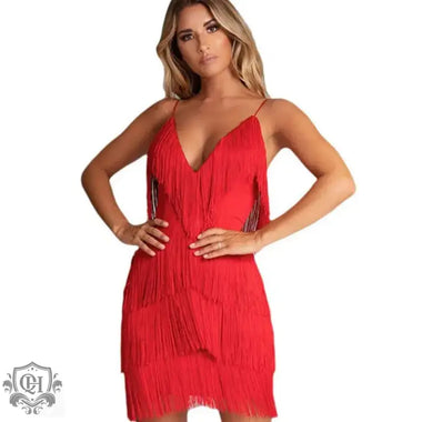 New  Sexy Tassel Stitching Backless Dress Deep V-neck Dress - Quality Home Clothing| Beauty