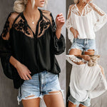 Sexy See-through V-neck Lace Shirt Chiffon Shirt Delivery - Quality Home Clothing| Beauty