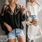 Sexy See-through V-neck Lace Shirt Chiffon Shirt Delivery - Quality Home Clothing| Beauty