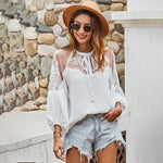 Sexy See-through V-neck Lace Shirt Chiffon Shirt Delivery - Quality Home Clothing| Beauty