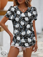 Summer Women Clothing Casual V neck Chiffon Shirt Floral Bud Sleeve Top - Quality Home Clothing| Beauty