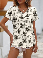 Summer Women Clothing Casual V neck Chiffon Shirt Floral Bud Sleeve Top - Quality Home Clothing| Beauty