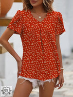 Summer Women Clothing Casual V neck Chiffon Shirt Floral Bud Sleeve Top - Quality Home Clothing| Beauty